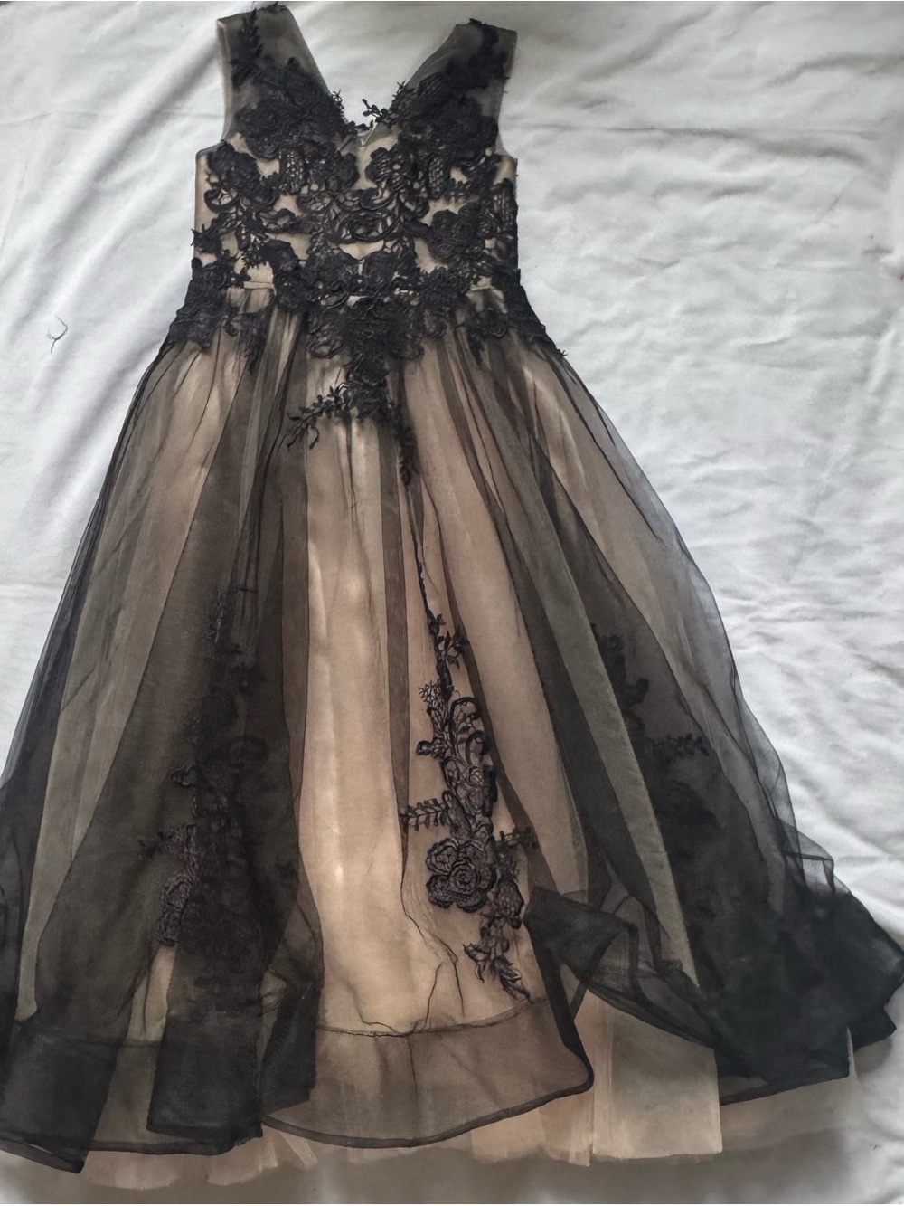Black Tulle Lace Overlay Kids Dress